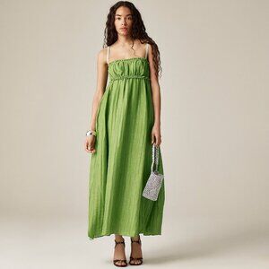J. Crew Collection Green Empire-waist Dress Linen Blend Size 8
